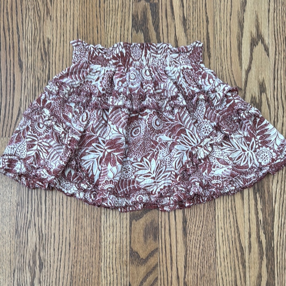 Angie Cream and Red Smocked Rufle Mini Skirt